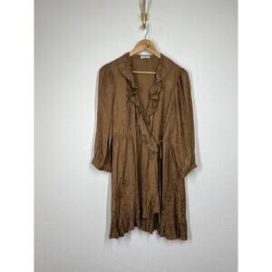 Claudie Pierlot Ruffled Wrap Mini Dress Size 42 US Medium Brown Floral